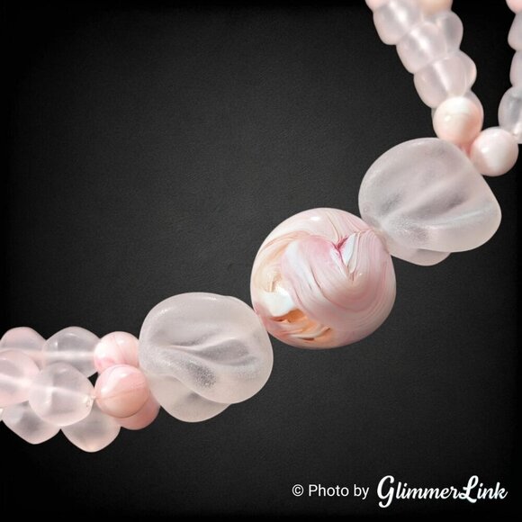 Vintage 90s AVON Sheer Style Frosted Pink Plastic Lucite Triple Strand Necklace - Picture 6 of 9